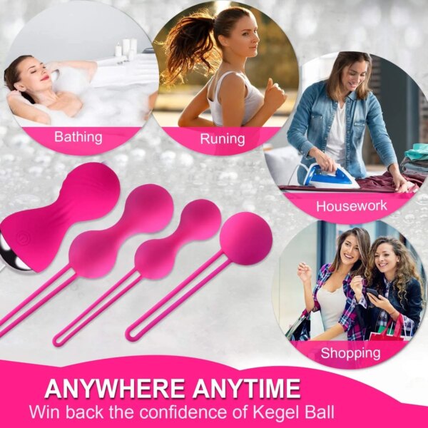 Kegel Vagina IkVibrator Sex Toys pour femmes, télécommande sans fil, haltère en silicone, exercice de rétrécissement, œufs vibrants, masseur, 3 pièces, 4 pièces – Image 4