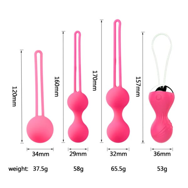 Kegel Vagina IkVibrator Sex Toys pour femmes, télécommande sans fil, haltère en silicone, exercice de rétrécissement, œufs vibrants, masseur, 3 pièces, 4 pièces – Image 6