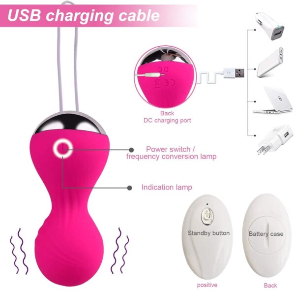 Kegel Vagina IkVibrator Sex Toys pour femmes, télécommande sans fil, haltère en silicone, exercice de rétrécissement, œufs vibrants, masseur, 3 pièces, 4 pièces – Image 3