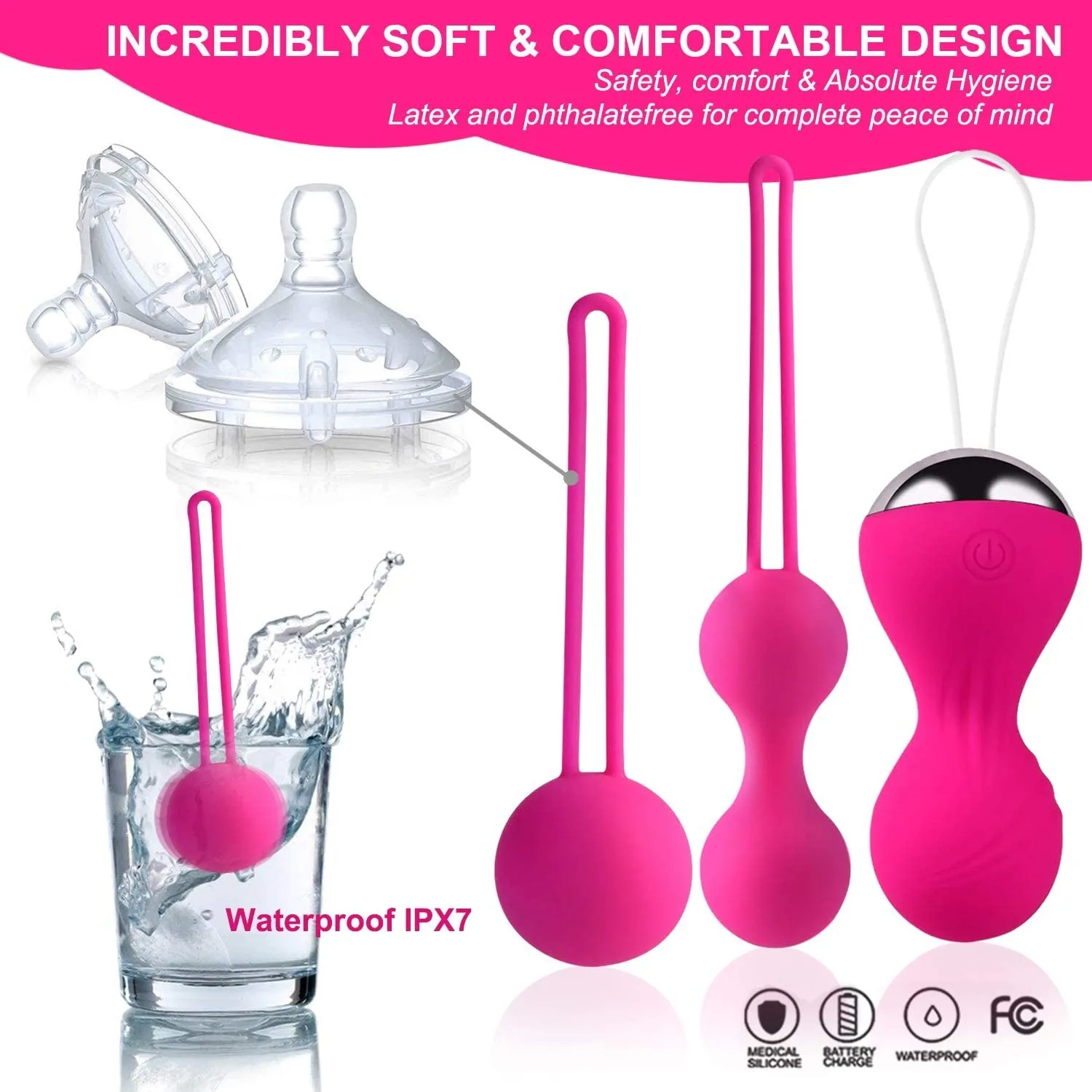 Kegel Vagina IkVibrator Sex Toys pour femmes, télécommande sans fil, haltère en silicone, exercice de rétrécissement, œufs vibrants, masseur, 3 pièces, 4 pièces