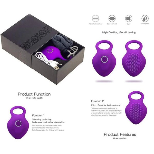 Anneau de pénis stimulateur de Clitoris vibrant, point G, jouets sexuels pour Couple, vibromasseur à manches fines – Image 5