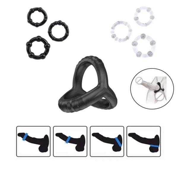 Masturbateur en Silicone pour homme, agrandisseur de bite Sexy, retarde l'éjaculation, jouets sexuels d'érection pour Couples adultes de 18 ans et plus, ensemble de 3 pièces