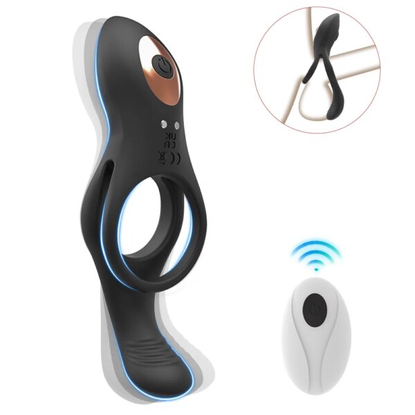 Anneau de pénis à double anneau télécommandé sans fil, éjaculation retardée, agrandissement, érection, vibration à double point, jouet sexuel masculin