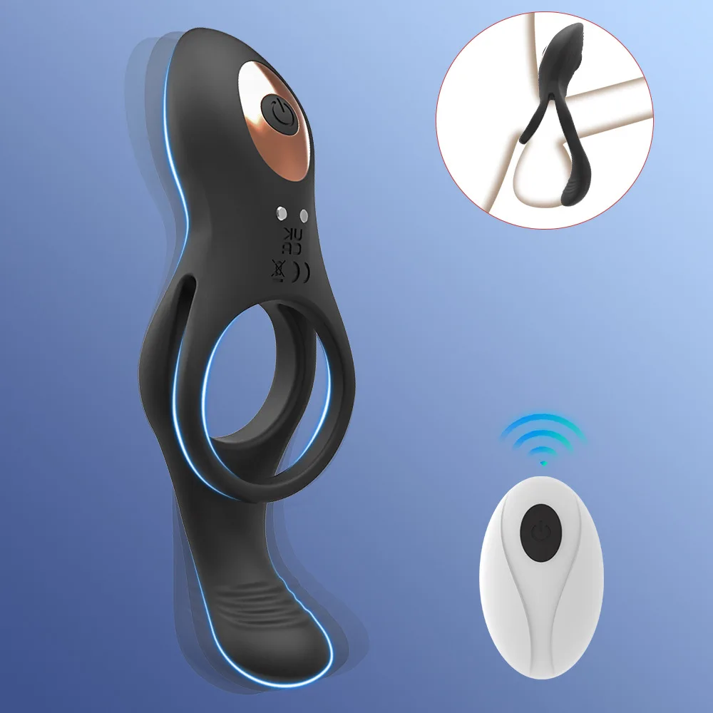 Anneau de pénis à double anneau télécommandé sans fil, éjaculation retardée, agrandissement, érection, vibration à double point, jouet sexuel masculin