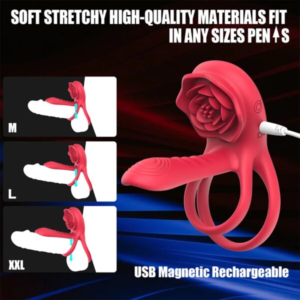 Vibromasseur anneau de pénis pour couples, moteur touristique à neuf fréquences, vibration à deux points, éjaculation retardée, érection agrandie, jouet sexuel – Image 5