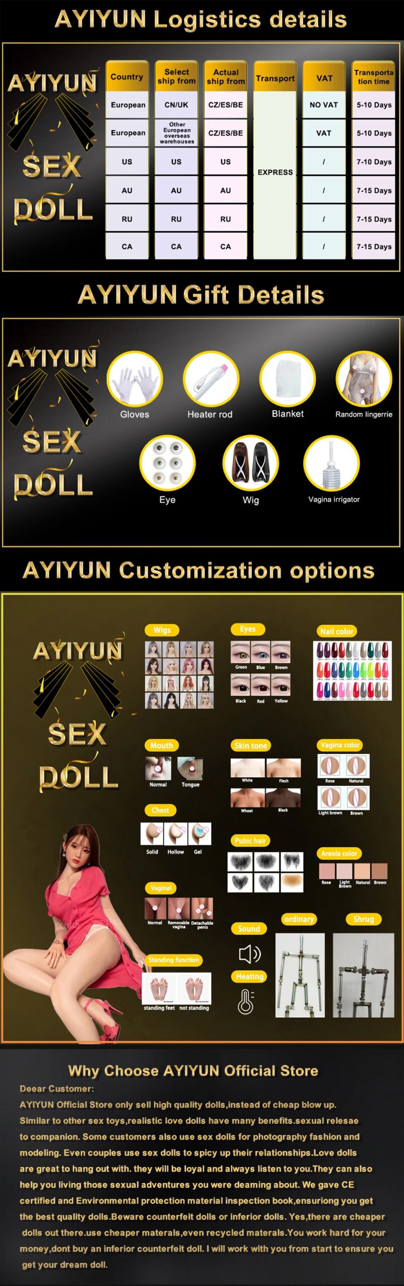 AYIYUN-Poupée Sexuelle TPE pour Homme, Corps Complet, Poitrine en Gel Doux, Non Gonflable, Amour, Peau Normale, changeur de Peau, Outils Sexy