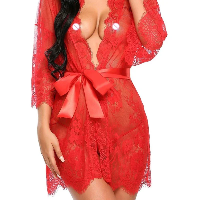 Ensemble de lingerie transparente pour femme, soutien-gorge à entrejambe ouvert, costume de batterie en V profond, sous-vêtements en tulle, 7.0