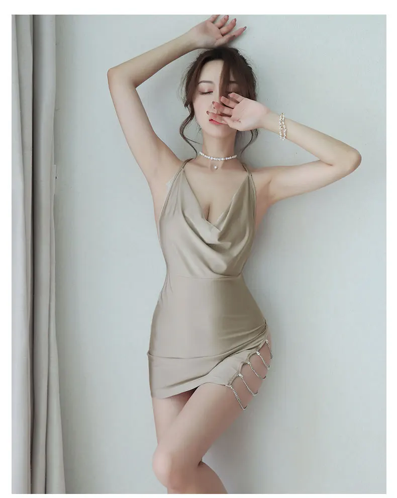 Chemise de nuit sexy pour femme, lingerie dos nu, costume de batterie une pièce, costume de nuisette, robe fendue, ensemble string, sous-vêtements chauds, également 7.0