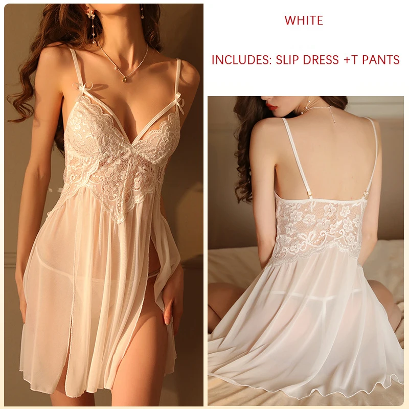 Ensemble pyjama sexy pour femmes, sous-vêtements, dentelle, bretelles, lingerie, ouvert, sommeil, chemise de nuit, g-slice, vêtements de nuit, 7.0