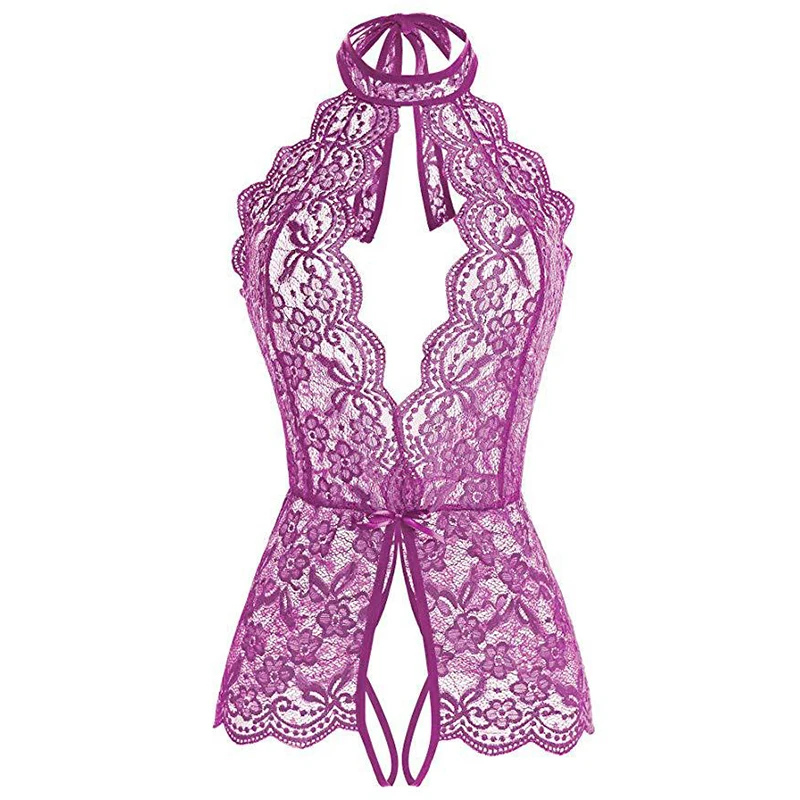 Lingerie sexy en dentelle pour femmes, bretelles en v profond, maille ouverte, mince, sous-vêtements d'aviation, ensemble sexy, grandes robes xxxl