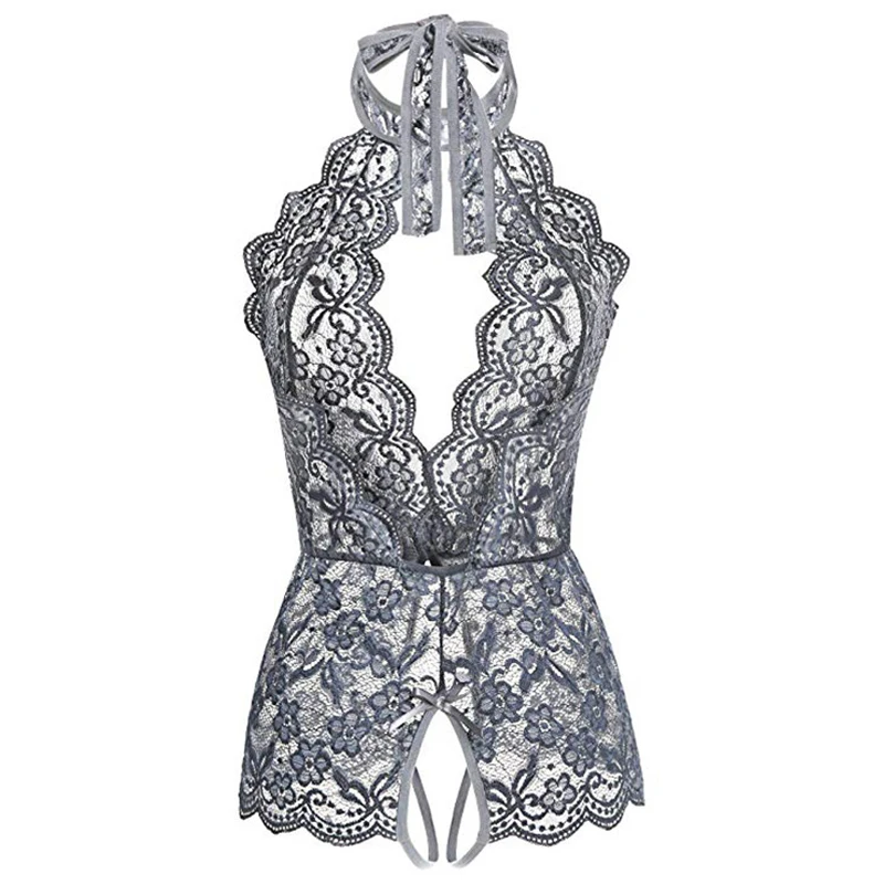 Lingerie sexy en dentelle pour femmes, bretelles en v profond, maille ouverte, mince, sous-vêtements d'aviation, ensemble sexy, grandes robes xxxl