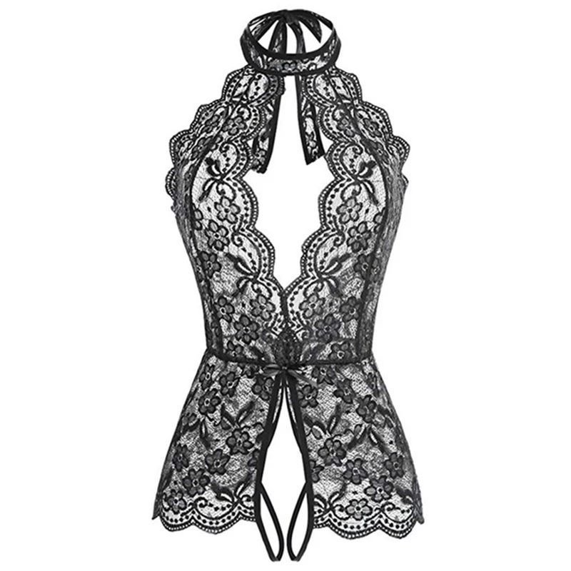 Lingerie sexy en dentelle pour femmes, bretelles en v profond, maille ouverte, mince, sous-vêtements d'aviation, ensemble sexy, grandes robes xxxl