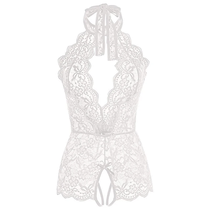 Lingerie sexy en dentelle pour femmes, bretelles en v profond, maille ouverte, mince, sous-vêtements d'aviation, ensemble sexy, grandes robes xxxl