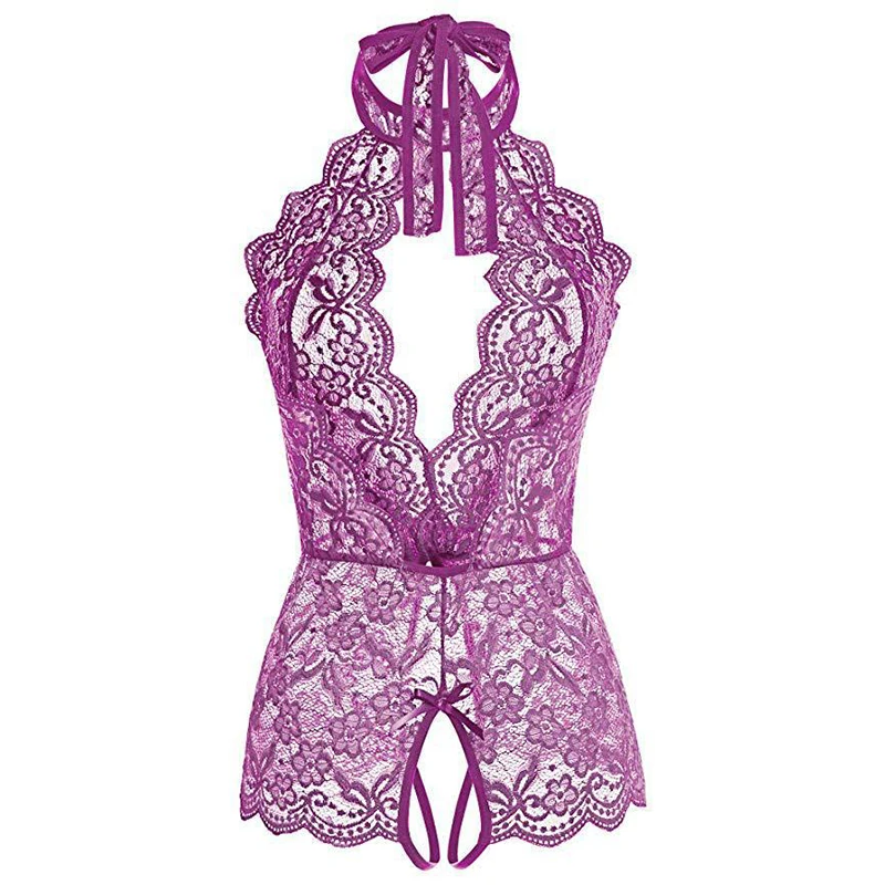 Lingerie sexy en dentelle pour femmes, bretelles en v profond, maille ouverte, mince, sous-vêtements d'aviation, ensemble sexy, grandes robes xxxl