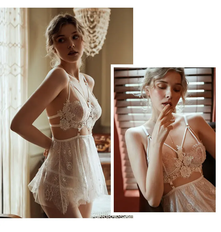 Chemise de nuit sexy pour femmes, lingerie sans entrejambe, dos nu, soutien-gorge amissié, sous-vêtements Babydoll, 7.0