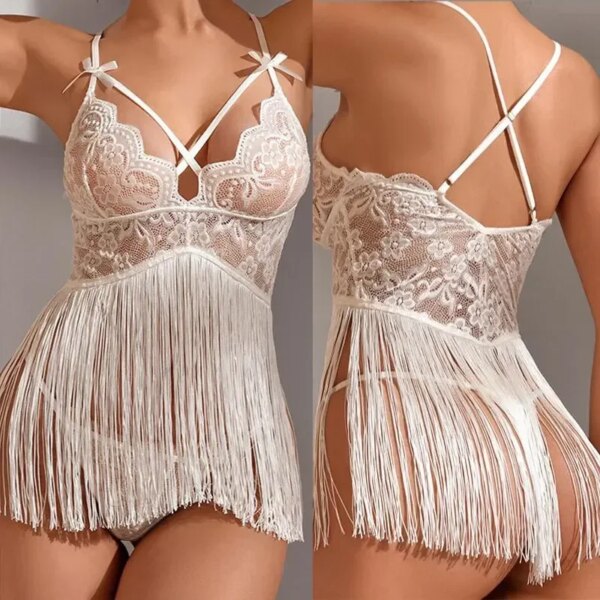 Nuisette Transparente en Dentelle pour Femme, Pyjama Sexy en Maille Florale, Tenue de Nuit, Lingerie Sexy – Image 5