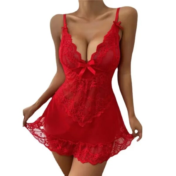 Robe nuisette en dentelle pour femme, soutien-gorge ouvert, pyjama en maille transparente, olympiques sexy, costume de batterie, tenue porno, sous-vêtements, 7.0 – Image 2
