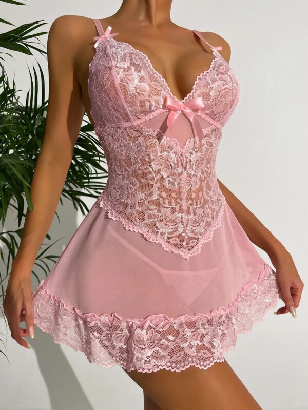 Robe nuisette en dentelle pour femme, soutien-gorge ouvert, pyjama en maille transparente, olympiques sexy, costume de batterie, tenue porno, sous-vêtements, 7.0 – Image 6