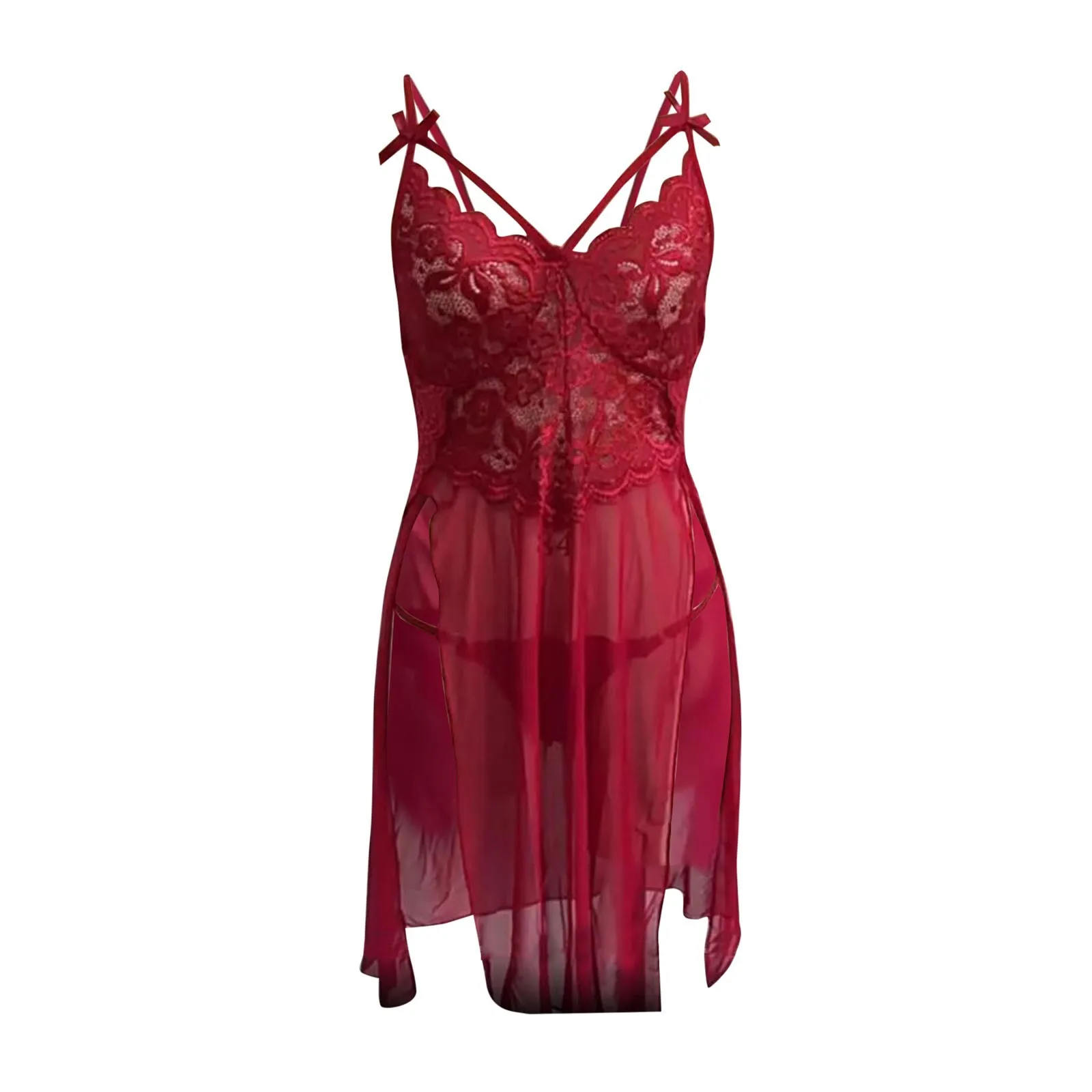 Lingerie sexy en dentelle pour femmes, ensemble deux pièces, nuisettes avec string, lingerie brodée, tentation, grande taille
