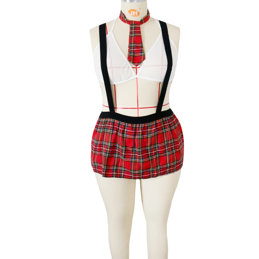 Costumes de lingerie sexy pour femmes, costume de cosplay, jupe à carreaux de nuisette, uniforme d'écolière, robe de même ensemble, chaud, grande taille, 5XL, 7.0