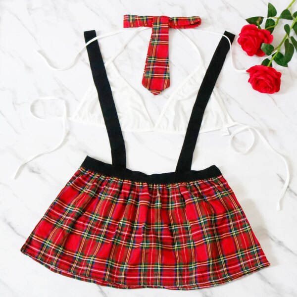Costumes de lingerie sexy pour femmes, costume de cosplay, jupe à carreaux de nuisette, uniforme d'écolière, robe de même ensemble, chaud, grande taille, 5XL, 7.0 – Image 5