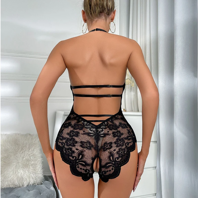 Lingerie sexy en dentelle pour femmes, sous-vêtements coquins, nuisette ouverte à l'entrejambe, costume de batterie, costume de corps porno, robe chaude, 7.0
