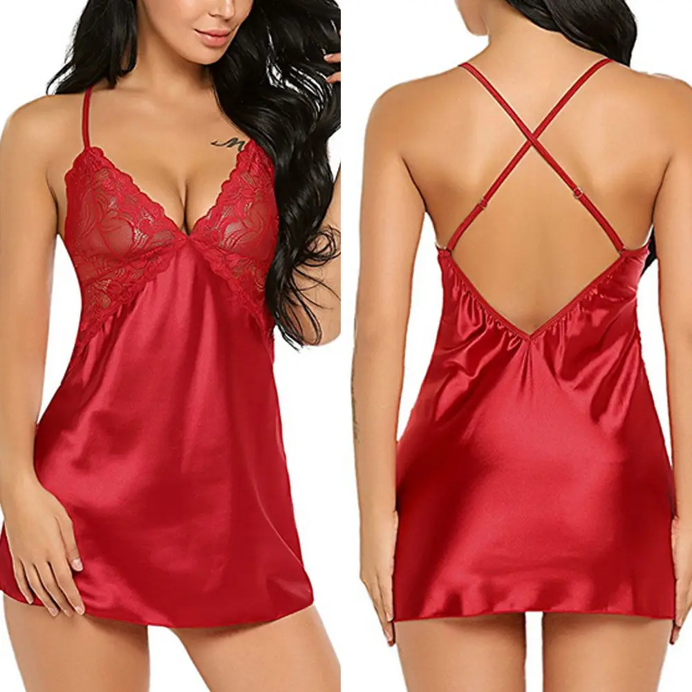 Chemise de nuit en Satin pour femmes, Sexy, Lingerie, ensemble pyjama, nuisette, Costumes sexuels, érotiques, robe exotique, grande taille