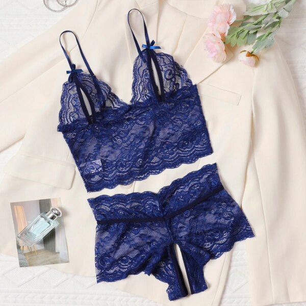Ensemble de soutien-gorge et culotte transparents pour femmes, sous-vêtements sexy, lingerie chaude, robe nuisette bleue, ensembles 2 pièces, 7.0 – Image 6