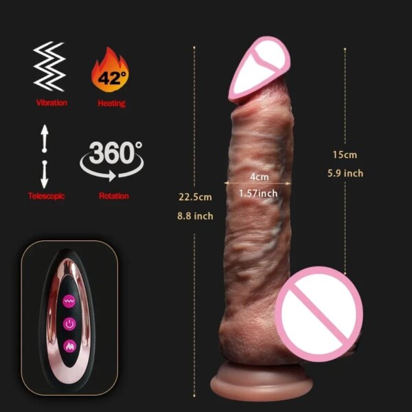 Vibromasseur télescopique réaliste pour femme, gros pénis, prise anale avec chauffage, jouets sexuels de poussée, gode féminin, bite, UNIS isseur vaginal, sexy adult man gode, plugs anul masturbateur, jouet adulte anal – Image 3