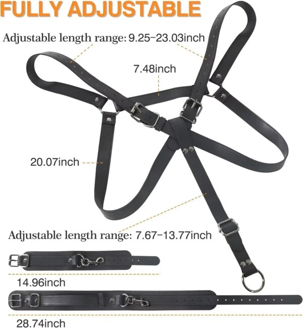 Kit de retenue BDSM Sex Bondage, 3 en 1, cuir, cuisse, fronde, poitrine, ceinture derrière le dos, menottes, jambes ouvertes, SM, SSashFetish, 2025 Nouveau – Image 5
