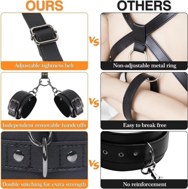 Kit de retenue BDSM Sex Bondage, 3 en 1, cuir, cuisse, fronde, poitrine, ceinture derrière le dos, menottes, jambes ouvertes, SM, SSashFetish, 2025 Nouveau – Image 3