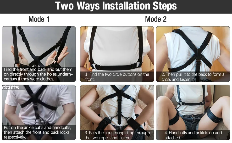 Kit de retenue BDSM Sex Bondage, 3 en 1, cuir, cuisse, fronde, poitrine, ceinture derrière le dos, menottes, jambes ouvertes, SM, SSashFetish, 2025 Nouveau Kit de retenue BDSM Sex Bondage, 3 en 1, cuir, cuisse, fronde, poitrine, ceinture derrière le dos, menottes, jambes ouvertes, SM, SSashFetish, 2025 Nouveau