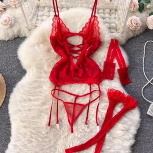 MiniInTheBox LGIO-Soutien-Gorge Transparent en Dentelle Florale pour Femme, Slip Trempé, Sous-Vêtements Moulants à la Mode, Ensemble de Bas Sexy, InDispensLingerie, 7.0, 3 Pièces