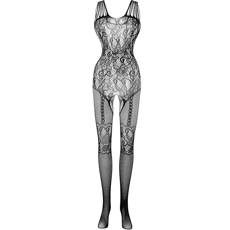 Lingerie Porno sans entrejambe pour femmes, costume de batterie licou en dentelle en maille, bas de corps en résille haute, robe Teddy Babydoll, olympiques sexy, 7.0