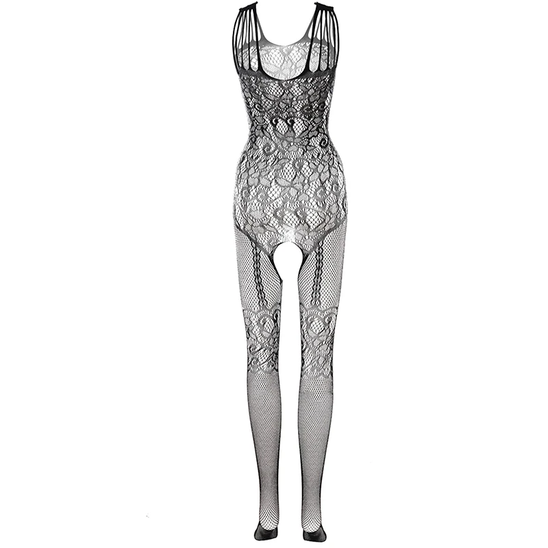 Lingerie Porno sans entrejambe pour femmes, costume de batterie licou en dentelle en maille, bas de corps en résille haute, robe Teddy Babydoll, olympiques sexy, 7.0