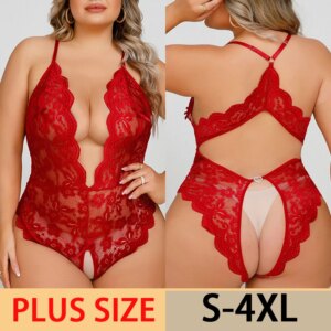 Lingerie sans entrejambe en dentelle pour femme, pyjama, nuisette, soutien-gorge ouvert en V profond, ensemble de sous-vêtements, costume de batterie creux, robe sexy, grande taille, 7.0