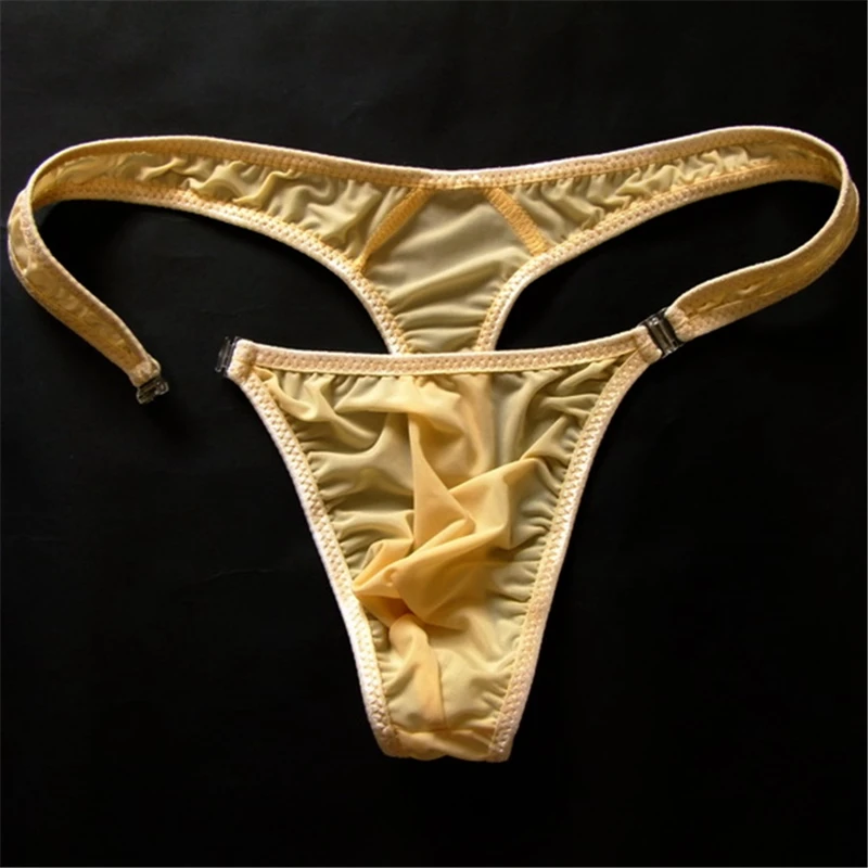 Strings en nylon translucide pour hommes, slips de bikini sexy à boutons, string gay, jocks, tanga, t-back, sous-vêtements gay, chaud, M, L, XL, 2019