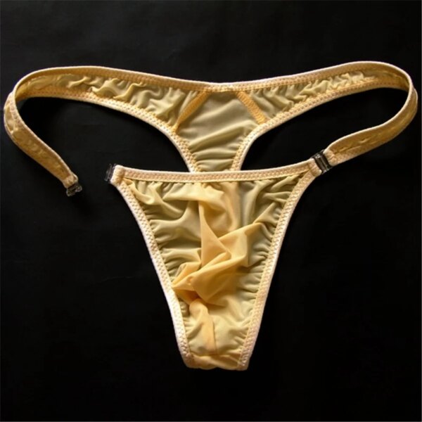 Strings en nylon translucide pour hommes, slips de bikini sexy à boutons, string gay, jocks, tanga, t-back, sous-vêtements gay, chaud, M, L, XL, 2019 – Image 2