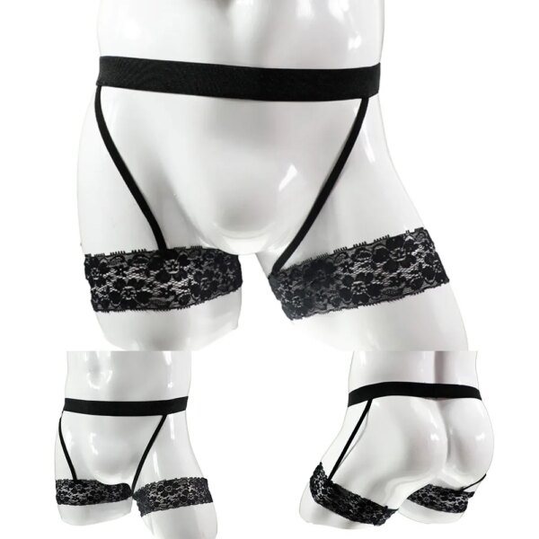 Culotte en dentelle dos nu pour hommes, sous-vêtements sexy, porte-jarretelles montrant les fesses, short string, lingerie masculine gay, 7.0 zones – Image 5