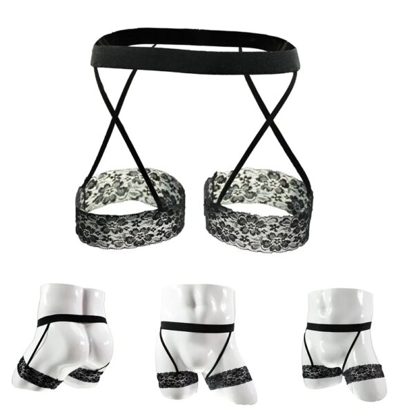 Culotte en dentelle dos nu pour hommes, sous-vêtements sexy, porte-jarretelles montrant les fesses, short string, lingerie masculine gay, 7.0 zones – Image 6