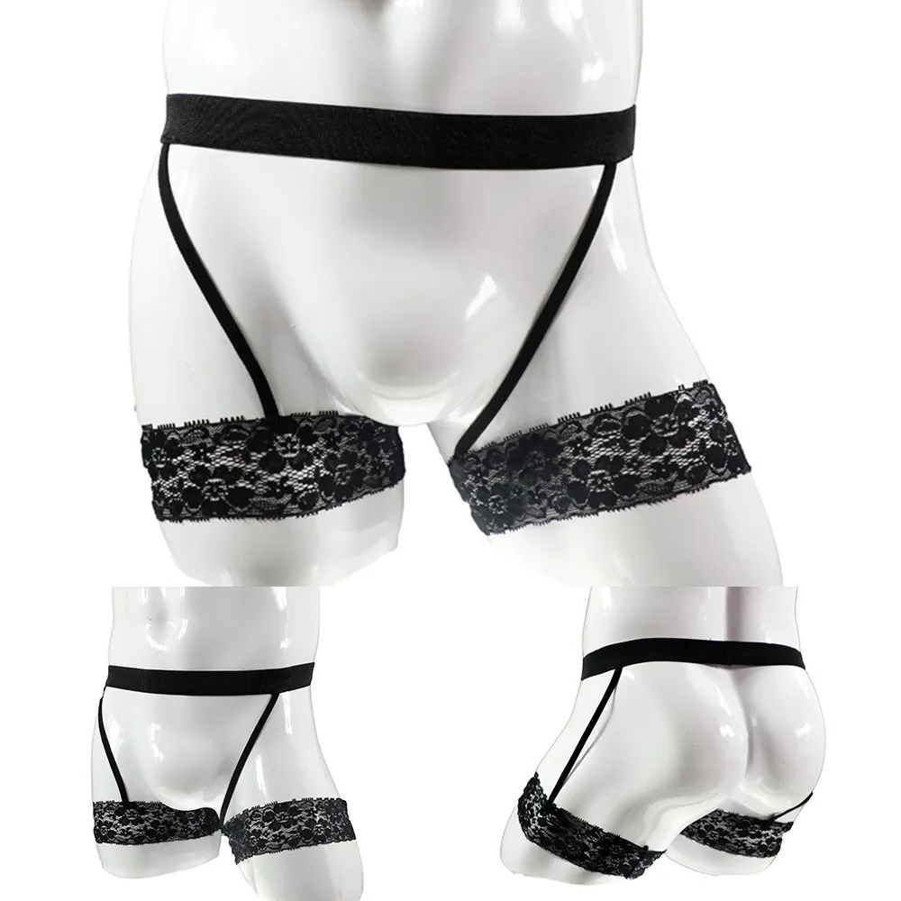 Culotte en dentelle dos nu pour hommes, sous-vêtements sexy, porte-jarretelles montrant les fesses, short string, lingerie masculine gay, 7.0 zones