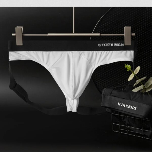 Jockstrap en forme de glace pour hommes, sangle de jarretelle U convexe, mince, dos nu, sous-vêtements confortables, slips, string masculin – Image 3