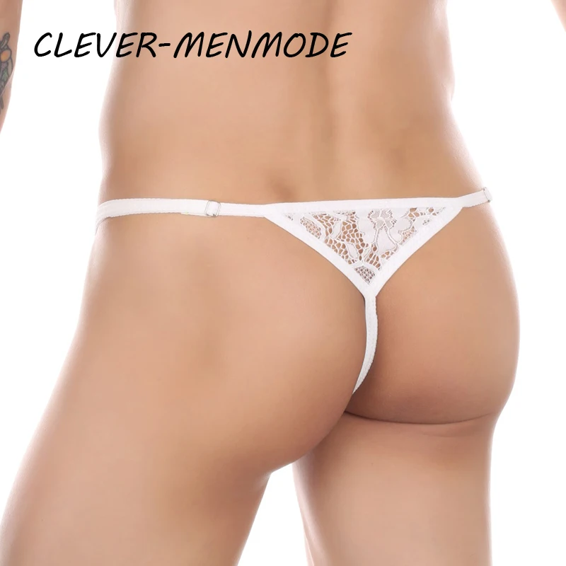Hommes Sexy Dentelle String Boucle Latérale Sangle Ajustable G-String Sous-Vêtements Exotique Dentelle Transparente Culotte Bas du corps Mini Mankini
