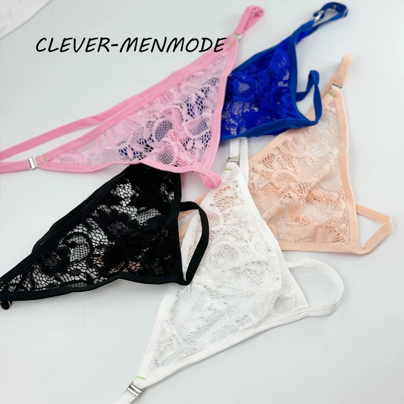 Hommes Sexy Dentelle String Boucle Latérale Sangle Ajustable G-String Sous-Vêtements Exotique Dentelle Transparente Culotte Bas du corps Mini Mankini