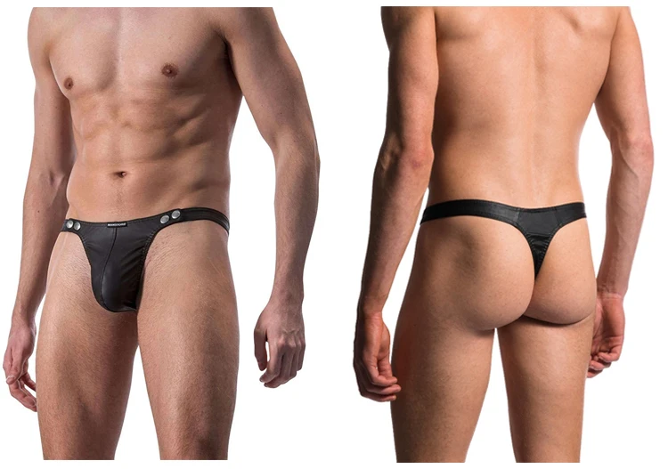 String sexy en cuir PU pour hommes, slip gay respirant, slip en T, bout ouvert pour le sexe, mini caleçon masculin taille basse