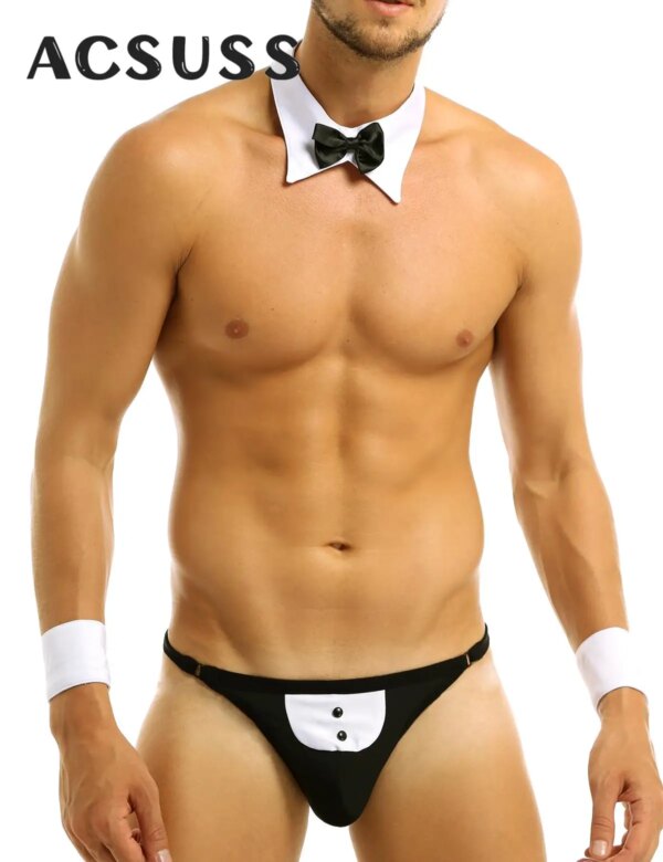 WaClaTuxedo-Ensemble de Lingerie Sexy pour Homme, Costume de Cosplay de Demoiselle d'Honneur, String, Boxer, Slip, Sous-Vêtements avec Nministériels d Papillon, Poignets, Wlwear
