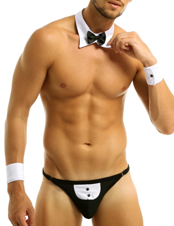 WaClaTuxedo-Ensemble de Lingerie Sexy pour Homme, Costume de Cosplay de Demoiselle d'Honneur, String, Boxer, Slip, Sous-Vêtements avec Nministériels d Papillon, Poignets, Wlwear – Image 2