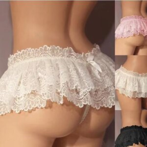 Sissy-Sous-vêtements en dentelle à volants pour hommes, mini jupe string, crossdress, costume, culotte, string gay, slip de bikini