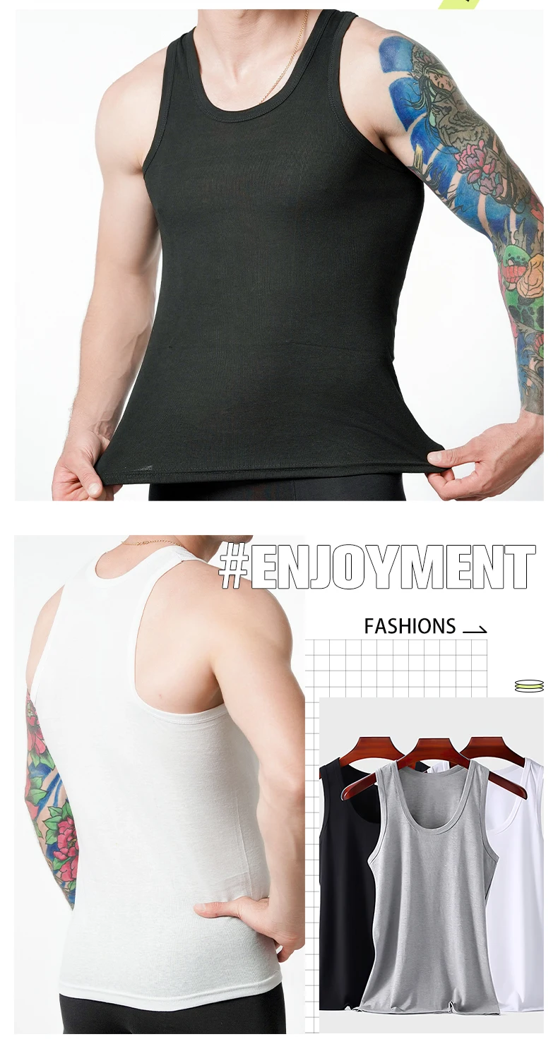 Sous-vêtements en coton précieux pour hommes, maillot de corps en fibre précieuse, sous-vêtements respirants, sous-vêtements en émail solide, vêtements d'été, exercice de fitness, 3 pièces