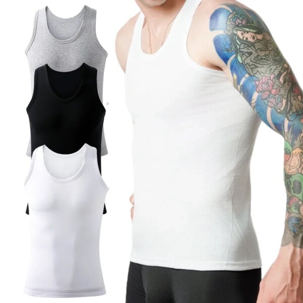 Sous-vêtements en coton précieux pour hommes, maillot de corps en fibre précieuse, sous-vêtements respirants, sous-vêtements en émail solide, vêtements d'été, exercice de fitness, 3 pièces